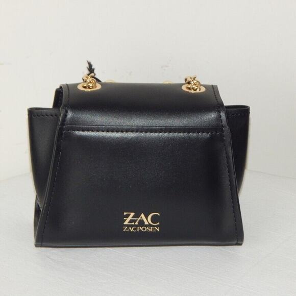 ZAC POSEN EARTHA MINI Pearl Studs Flap Chain Link Shoulder Bag Black NWT - Picture 7 of 10